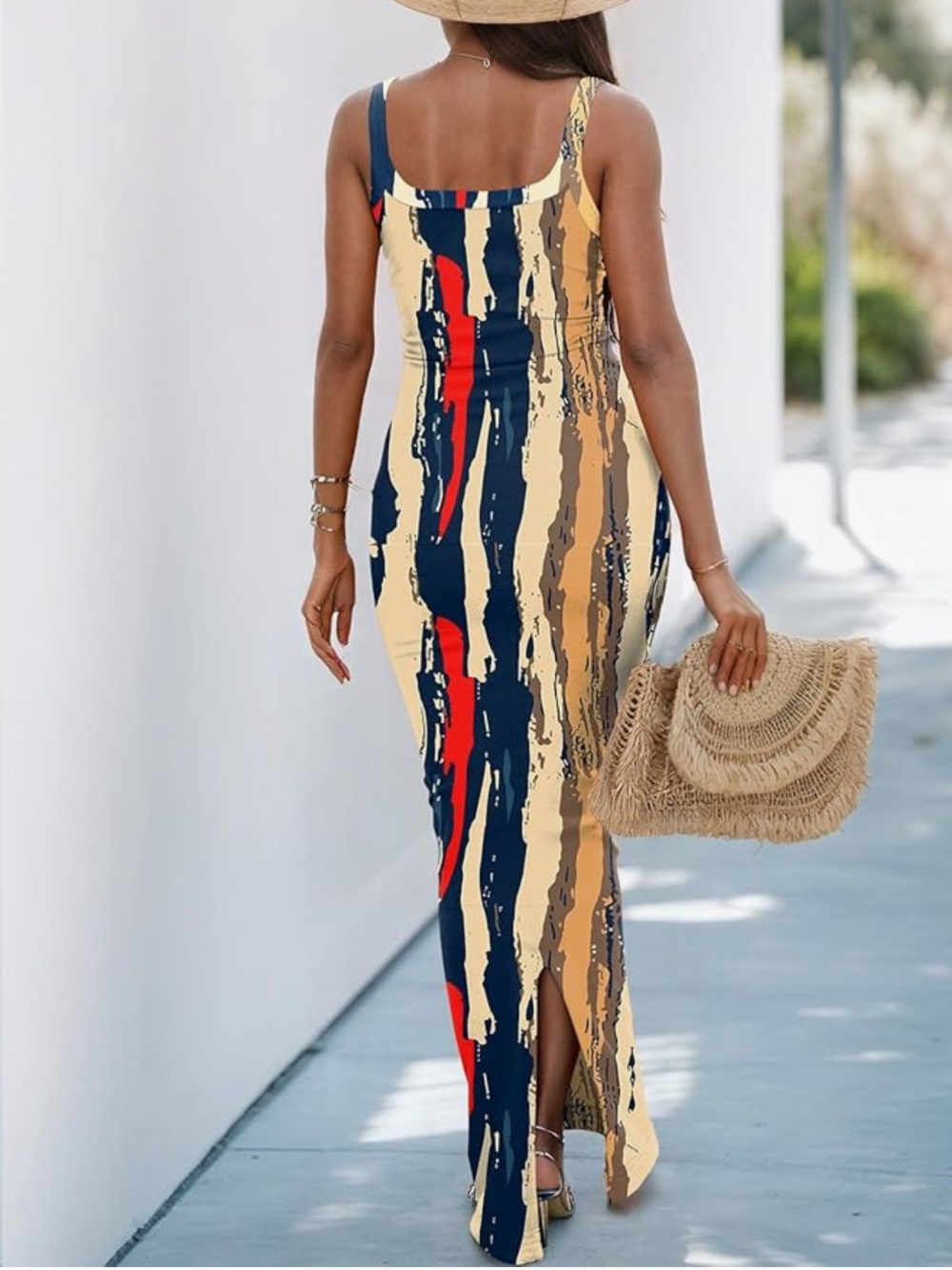 Sleeveless Maxi Dress in Navy, Cream & Red - Picture 2 of 2